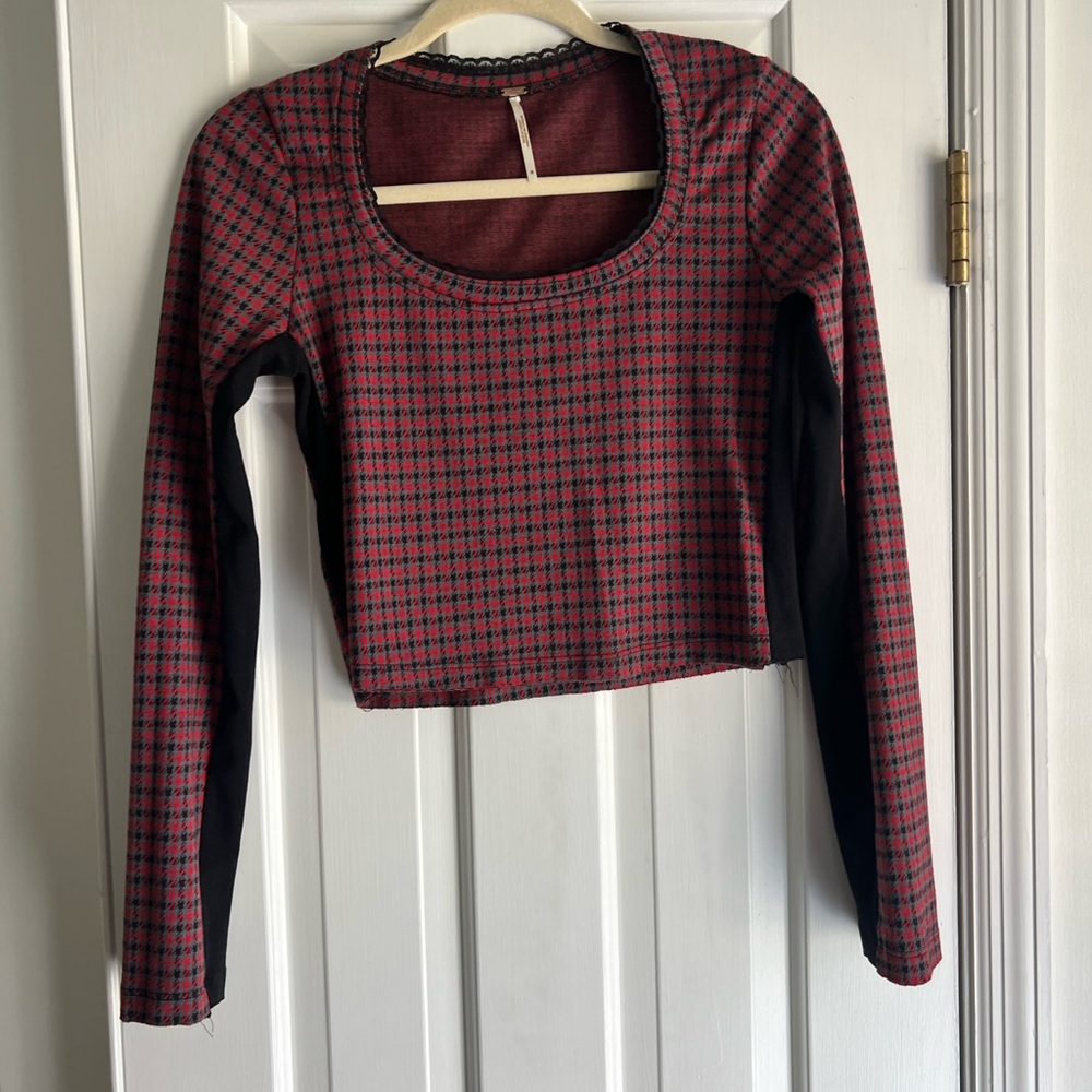 Free People Red and Black Plaid Blouse